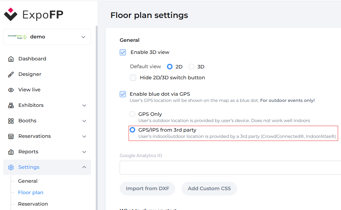 Floor plan settings – GPS/IPS from 3rd party